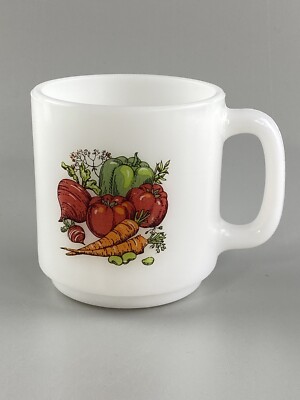 Vintage Glasbake Vegetable Garden Harvest White Milk 3.5'' Glass Coffee Tea Mug 