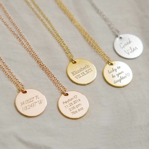 Custom Engraved Name Date Round Pendant 