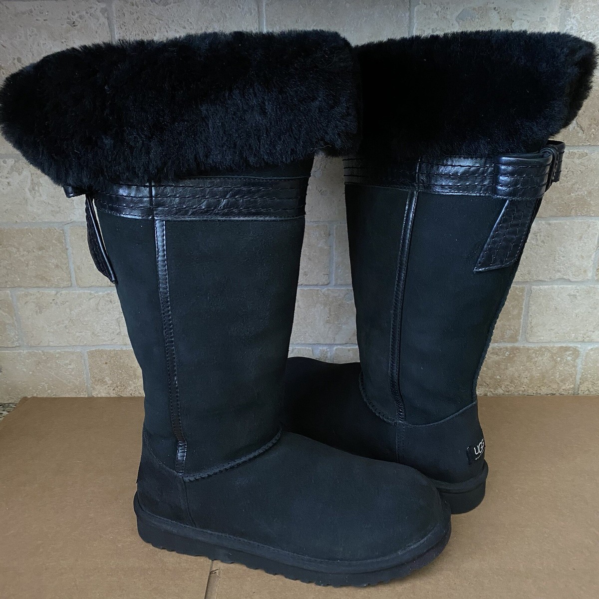 UGG Australia Genevieve Tall Over The Knee Black Shearling Boots