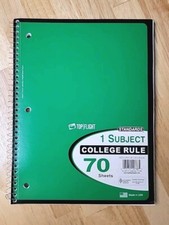Top Flight 1 Subject Spiral Notebook, 70 Wide Ruled Sheets 10.5  x8  Green