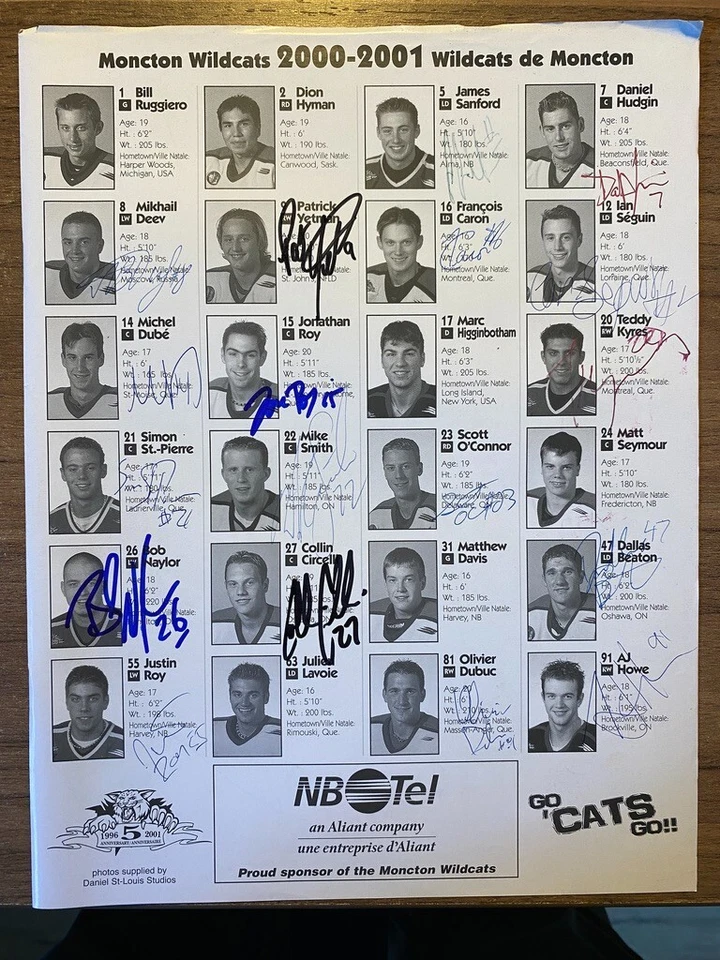 1996-2001 5th Anniversary Moncton WildCats. Poster and Signature of players - Image 3 of 3