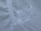 Antique 1920's White Linen Embroidered Chinese Dragons Tablecloth 6ft x 8ft