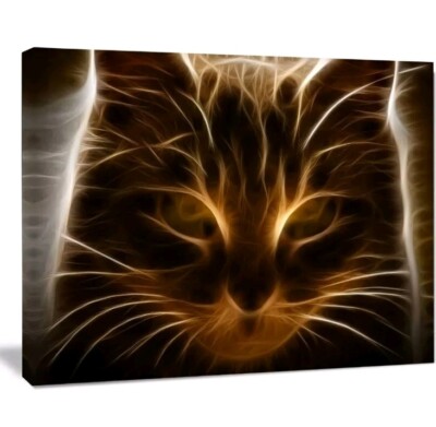 Designart Glowing Fractal Cat Illustration Animal Canvas Wall Art 30 x 40 in. 