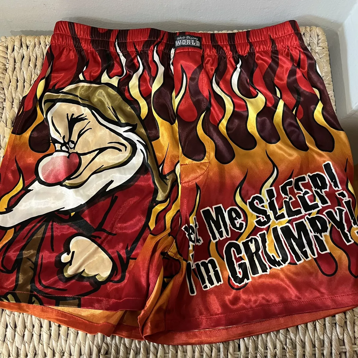 Grumpy satin boxers flames Walt Disney World “Let me Sleep” underwear small