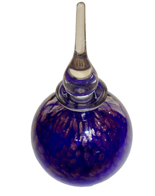 Vintage Glass Act Studio Cobalt Blue Art Glass Perfume Bottle With Clear Stopper