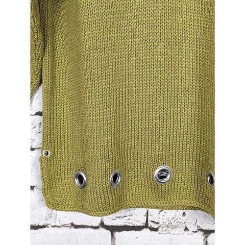 PURE HANDKNIT Grommet V-Neck Sweater Moss Green Minimalist Lagenlook L/XL NEW - Picture 3 of 8