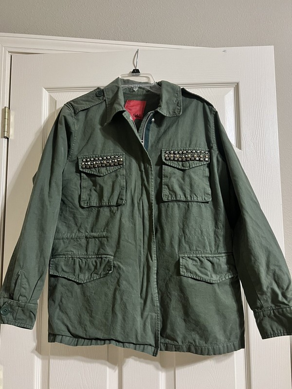 Saks 5th Avenue Brand 548 Studded Army GreenJacket Coat-100% Cotton-Medium