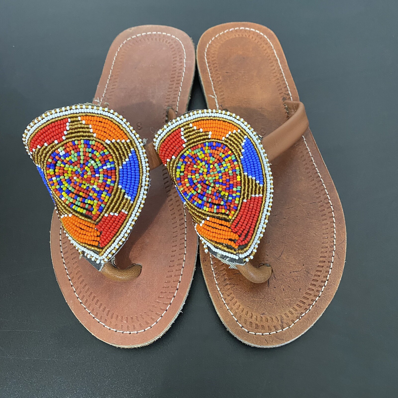 Tribal Handmade Beautiful Beaded Leather Sandals 38 Women’s size 8 Boho African