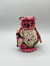Douglas Black, White, Green  Pink Floral OWL 8  Plush Stuffed Animal Toy