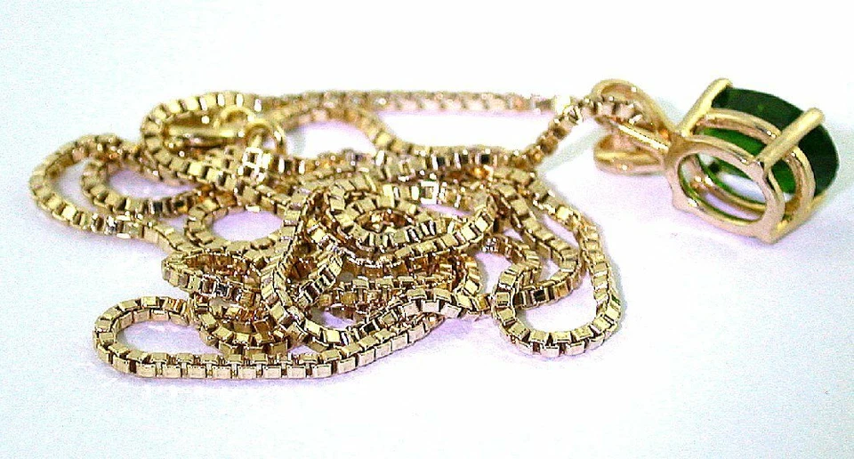 14K золото овальный русский хром диопсид подвеска 20 дюймов золото заполненное цепочка из чистого серебра - Изображение 2 из 2