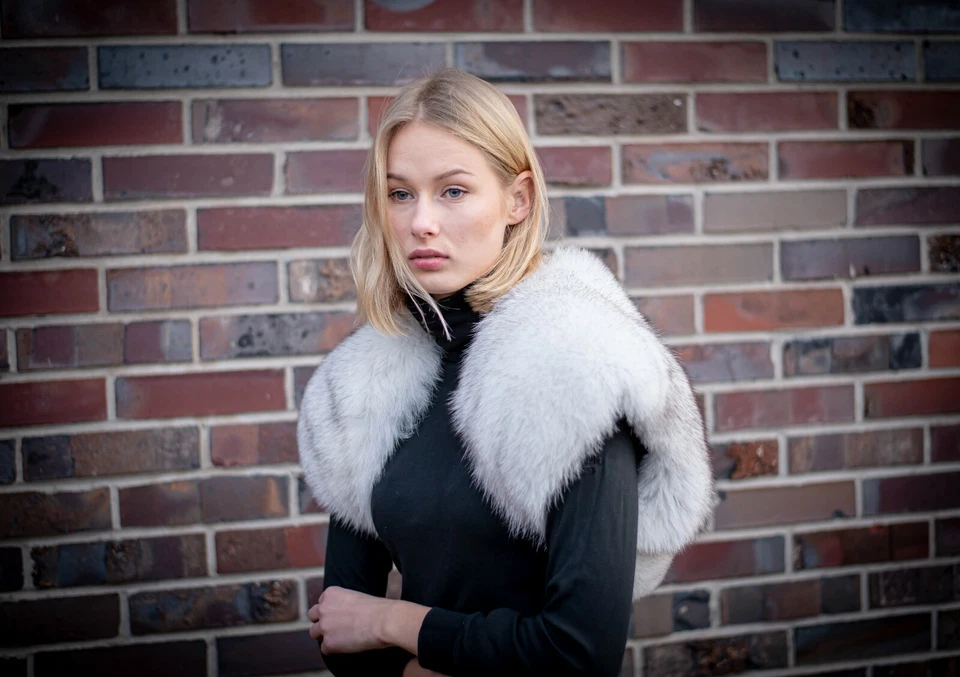 Bolero hecho a mano genuino de piel de zorro azul blanco hecho a mano Foto 3 de 4