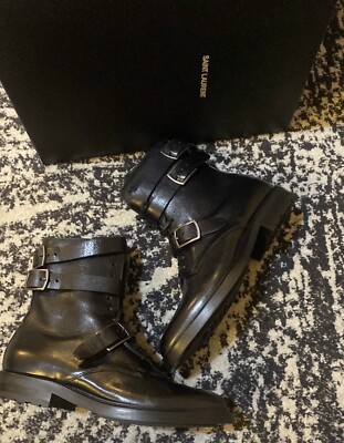 Saint Laurent Army 20 Buckle Boot in Kangaroo Embossed Leather