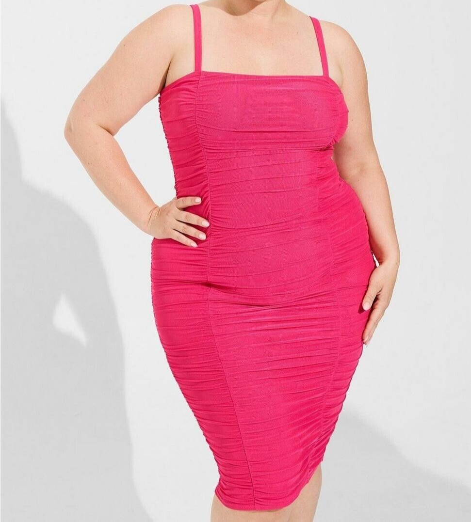 plus pink chiffon shirred bodycon dress Torrid Midi Mesh 2 2X 18 20 #G35491B while the twisted waist