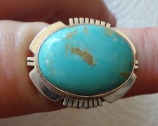 size 8 Sterling Silver 10gram 25x20mm oval Blue Turquoise on 3mm wide band Ring