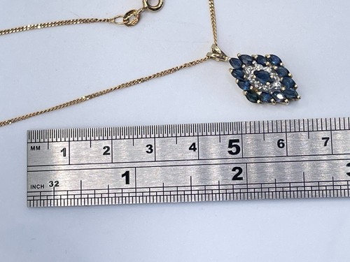 9ct Gold Hallmarked Sapphire & Diamond & 18" Chain. Goldmine Jewellers - Picture 6 of 6