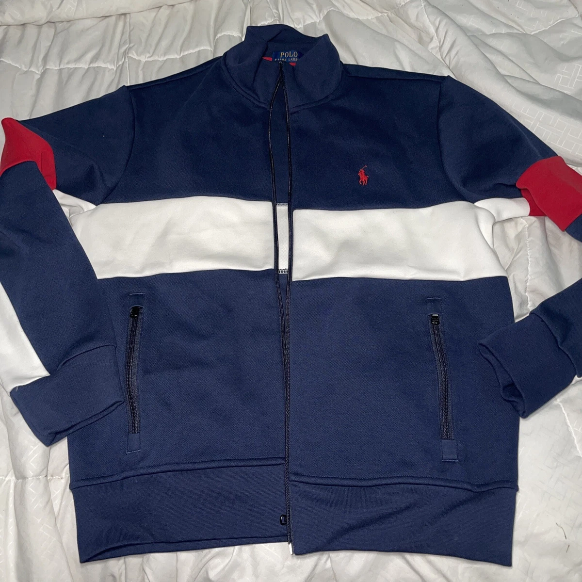 Polo Ralph Lauren Double Knit Full Zip Track Jacket Blue Red White