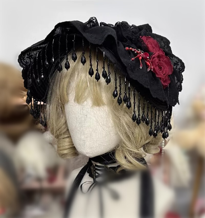 Victorian Women Soft Bonnet with Florals Gothic Girls Bonnet Hat for Tea Parties