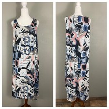 Karen Kane Floral Maxi Dress Size 1X Sleeveless Lined Blue Black Pink Long USA