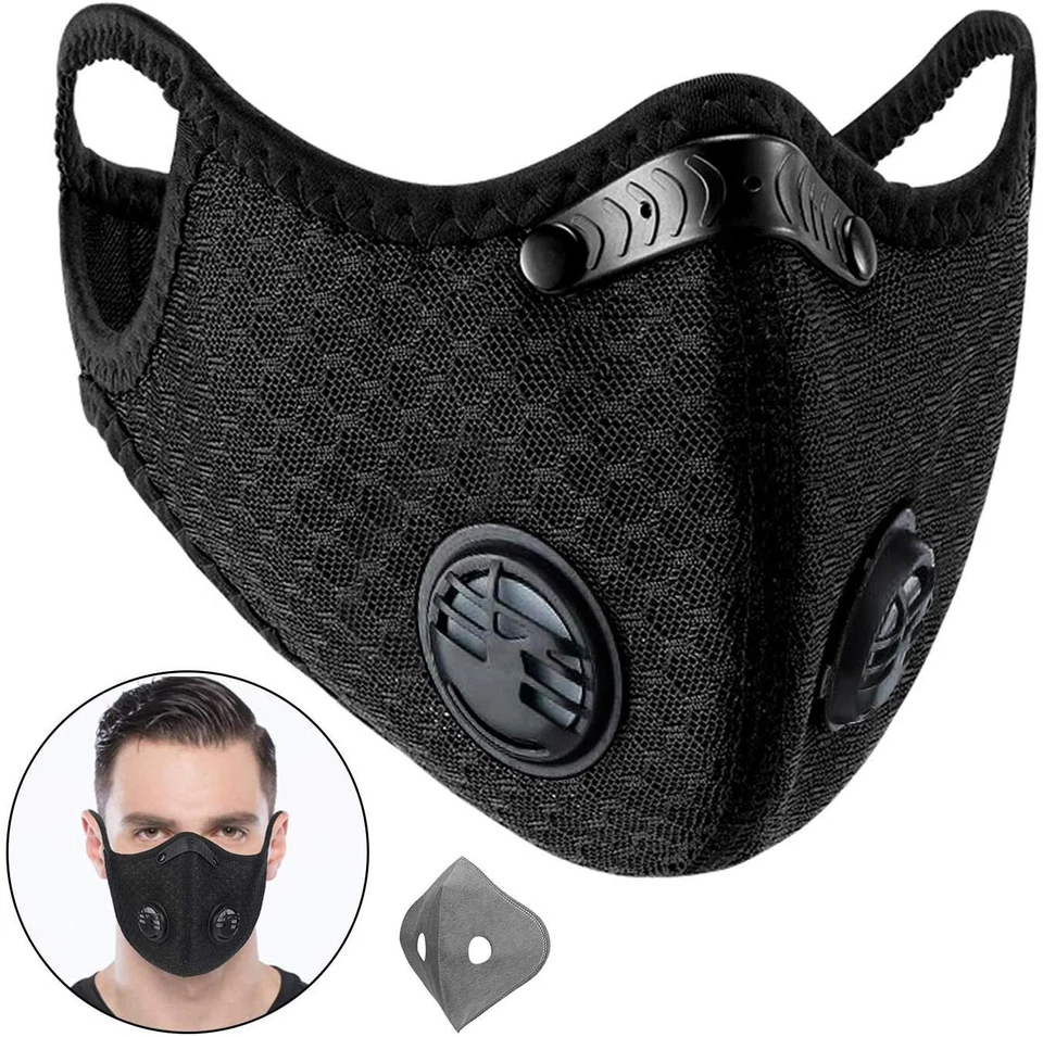 2PC Sports Anti-Pollution Breathable,Cycling, Face Protection with Filter Black - Image 2 of 4