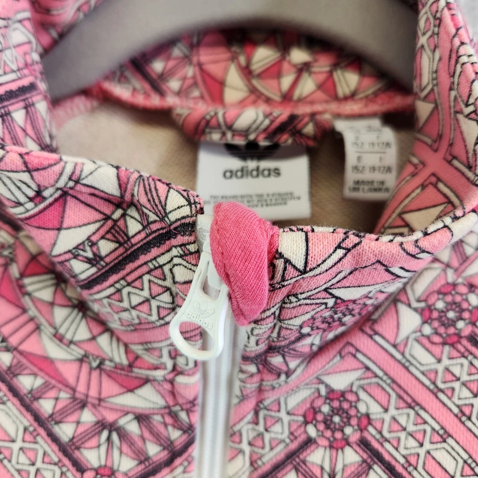 Adidas Dress Girls M Pink Stained Glass Trefoil Zip Up Pockets Short Retro - Image 3 of 4