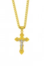 VFK 18K Gold Plated Two-Tone Crucifix Pendant With 24" Cuban Chain – Faith & Ele
