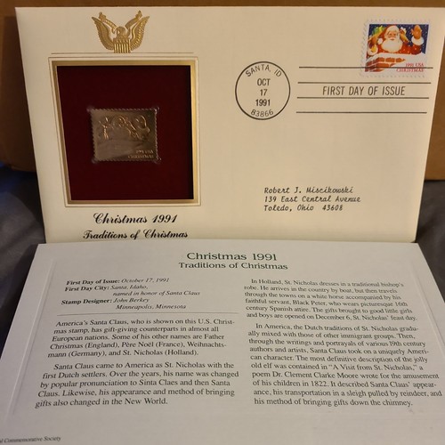 22K Gold Replica of United States Stamp Christmas 1991 ~Set of 3 - Picture 1 of 7