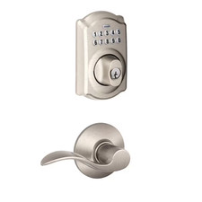 Camelot Satin Nickel Electronic Keypad Deadbolt Door Lock with Accent Door Handl