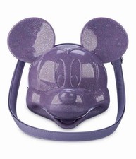 Disney Parks Loungefly Mickey Mouse 3D Molded Head Purple Glitter Crossbody NEW