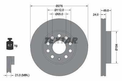 2X 92271905 Textar Brake Disc for Audi, Seat, Skoda, VW, VW (FAW), VW (SVW)