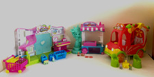 Shopkins Playset Lot- Small Mart Grocery Store, Hot Dog Stand Smoothie Truck