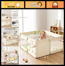 Beige Baby Playpen 47x47in - Safe Indoor Toddler Play Pen with Storage Bag Mes