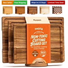 Wood Cutting Boards For Kitchen Meal Prep & Serving, Bamboo Cutting Board Set...