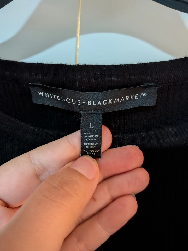 WHITE HOUSE BLACK MARKET Mujer Negro Tejido Acanalado Encaje Manga Larga Talla L Foto 2 de 4