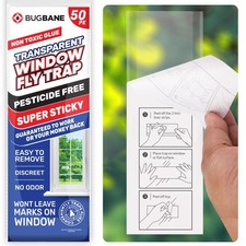 50 Window Fly Traps Sticky Non-Toxic Clear Fly Paper Indoor for Home. No Mess...