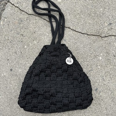 THE SAK Black Crochet Bucket Bag Backpack Drawstring Tote Purse The Sak Black Crochet Craze Backpack Drawstring Bucket Purse  main image 2