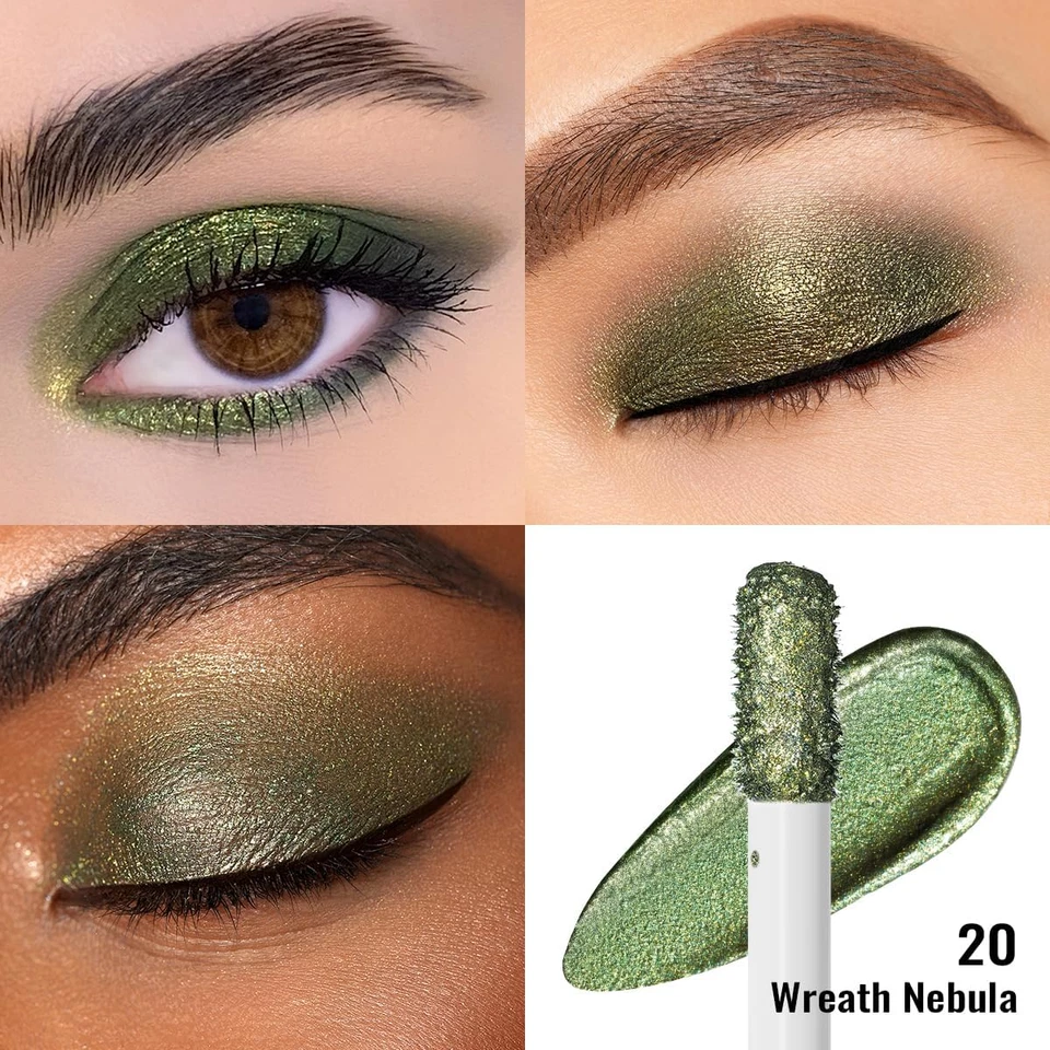 Ombretto Liquido Glitter Verde Chiaro-Eyeliner Metallico Brillanti| Trucco Liqui - Immagine 2 di 4