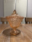 Vintage Pink Glass Candy Dish Sharon Cabbage Rose Depression Jar w/ Lid