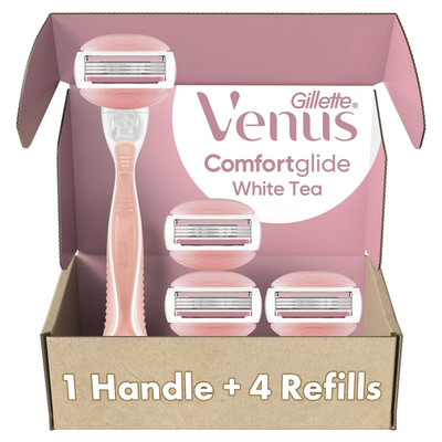 ComfortGlide White Tea Women's Razor, Handle + 4 Blade Refills