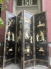 Vintage Chinese Black Lacquer 4 Panel Screen Hand Painted Coromandel Style — photo 1