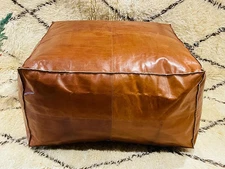 Ottoman Leather Moroccan Pouffe Boho Footstool Genuine New Brown Unstuffed 30''