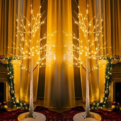  Lighted Tree, 6 Ft Birch Tree with Fairy Lights for Decoration Inside 2 Pack