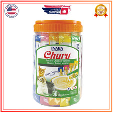 INABA Churu Cat Treats, Grain-Free, Lickable, Tuna  Chicken, 50 Tubes, 0.5 Oz