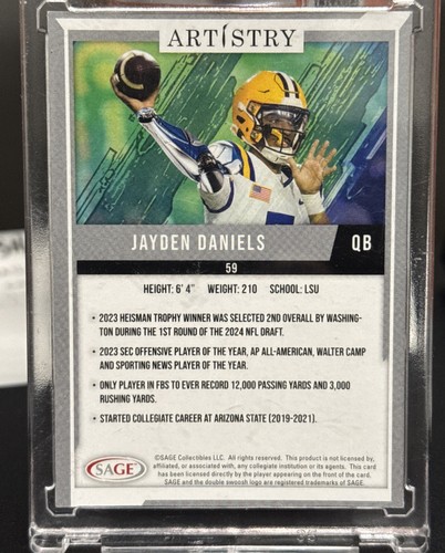 2024 SAGE Artistry #59 Jayden Daniels - Bild 2 von 2
