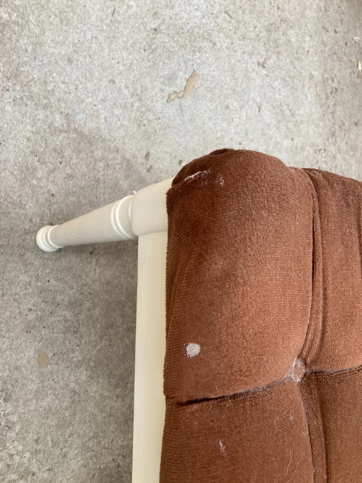 Vintage Retro Ducal White Painted Dressing Table Stool Brown Velour Button Top - Image 4 of 4