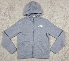Nike Sportswear Boys Large Full Zip Hoodie Gray Logo Pockets