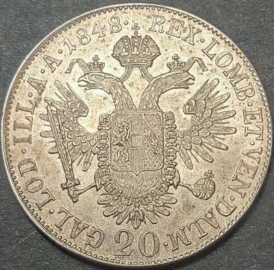 #ad AUSTRIA ÖSTEREICH 20 KREUZERS 1848 A KM#2208 UNC Ferdinand I 1835 1848 6.68g $49.99