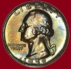 TONED 1959 Washington Quarter - Choice BU - Type B - FS901 - 90% Silver