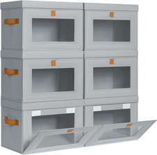 DIMJ Storage Bins with Lids - 6 Pack Front Opening Stackable Fabric Storage Boxe