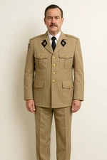 VINTAGE 1978 French Military Suit Tunic Jacket Trousers Paul Boyé Tan Khaki Unif