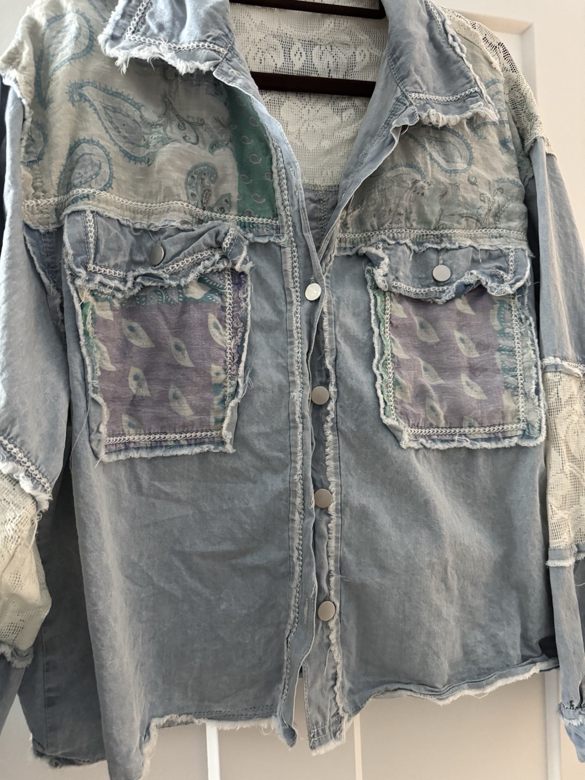 POL Patchwork Boho Chic Lace Panel Lightweight Ov… - image 4